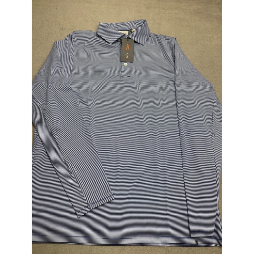 NEW KJUS Men Long Sleeve Golf Polo Shirt Blue White Stripe UPF 50 Size 54 XL